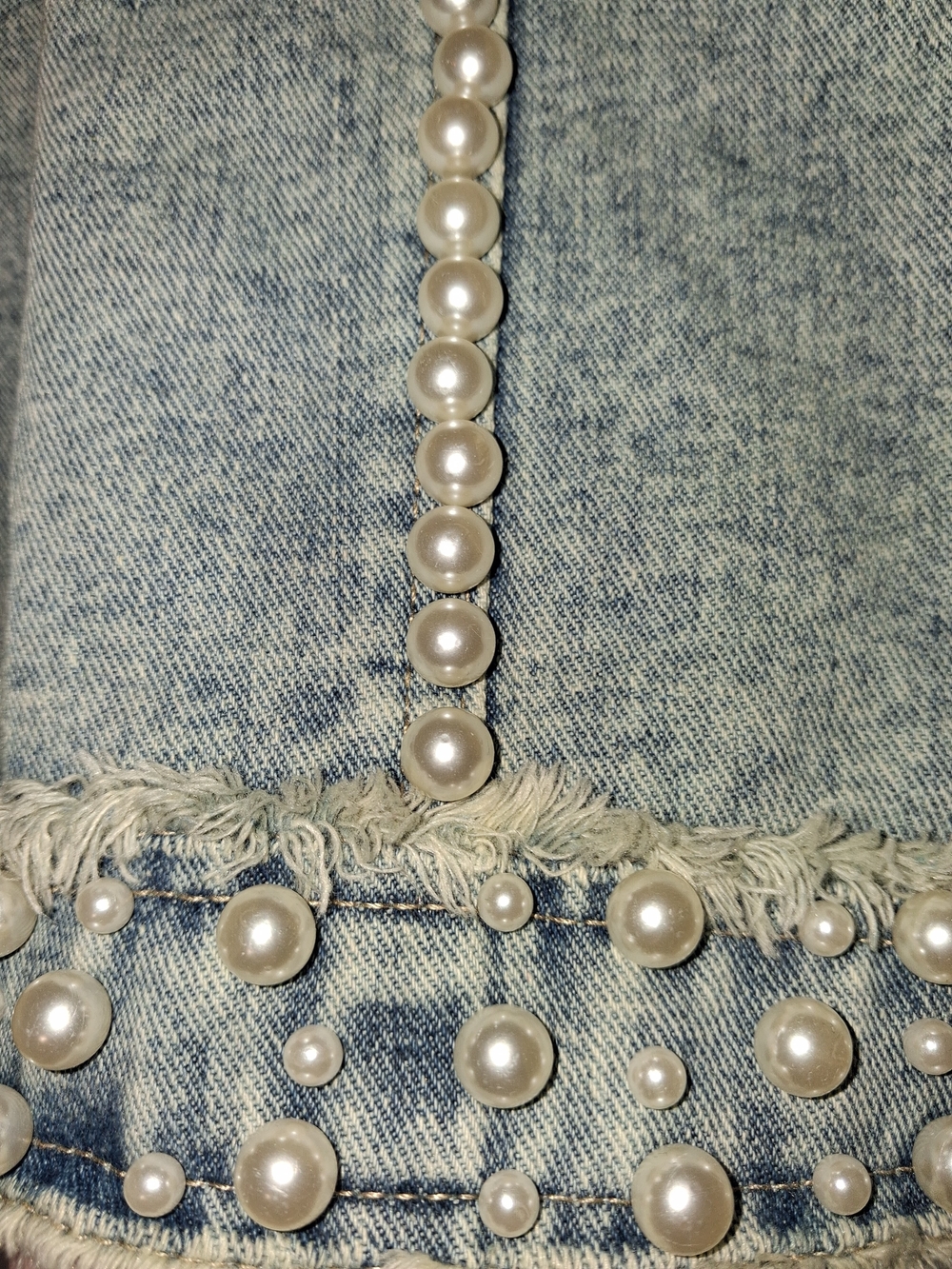 Handmade Embellished Cropped Denim Jacket with Pearls & Multicolor Gems Boutique - Picture 7 of 7